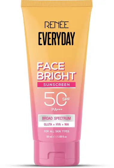 RENEE Everyday Face Bright Brightening Sunscreen SPF 50 PA+++ | In-Vivo Tested | With Niacinamide, Hyaluronic Acid & Glutathione | Broad Spectrum UVA & UVB Protection | Hydrates & Protects Skin | 50ml