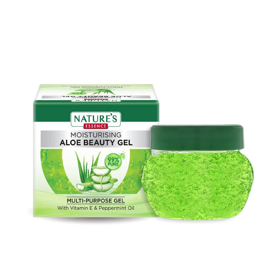 NATURES ESSENCE Moisturising Aloe Beauty Gel With Vitamin E And Peppermint Oil | Multipurpose Gel | 99% Pure Aloe Vera Extracts | For All Skin Types, 100G